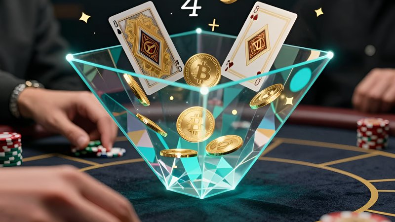 Holographic prism with cards and coins for understanding Teen Patti welcome bonuses mathematical breakdown